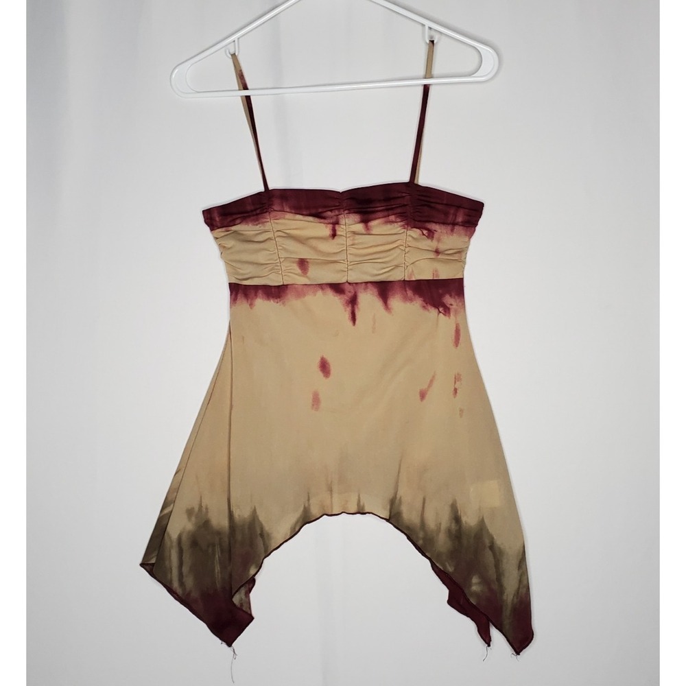 Y2K Babydoll Camisole Jr Medium Mesh Ruched Asymmetric Forest Fairycore Witchy
